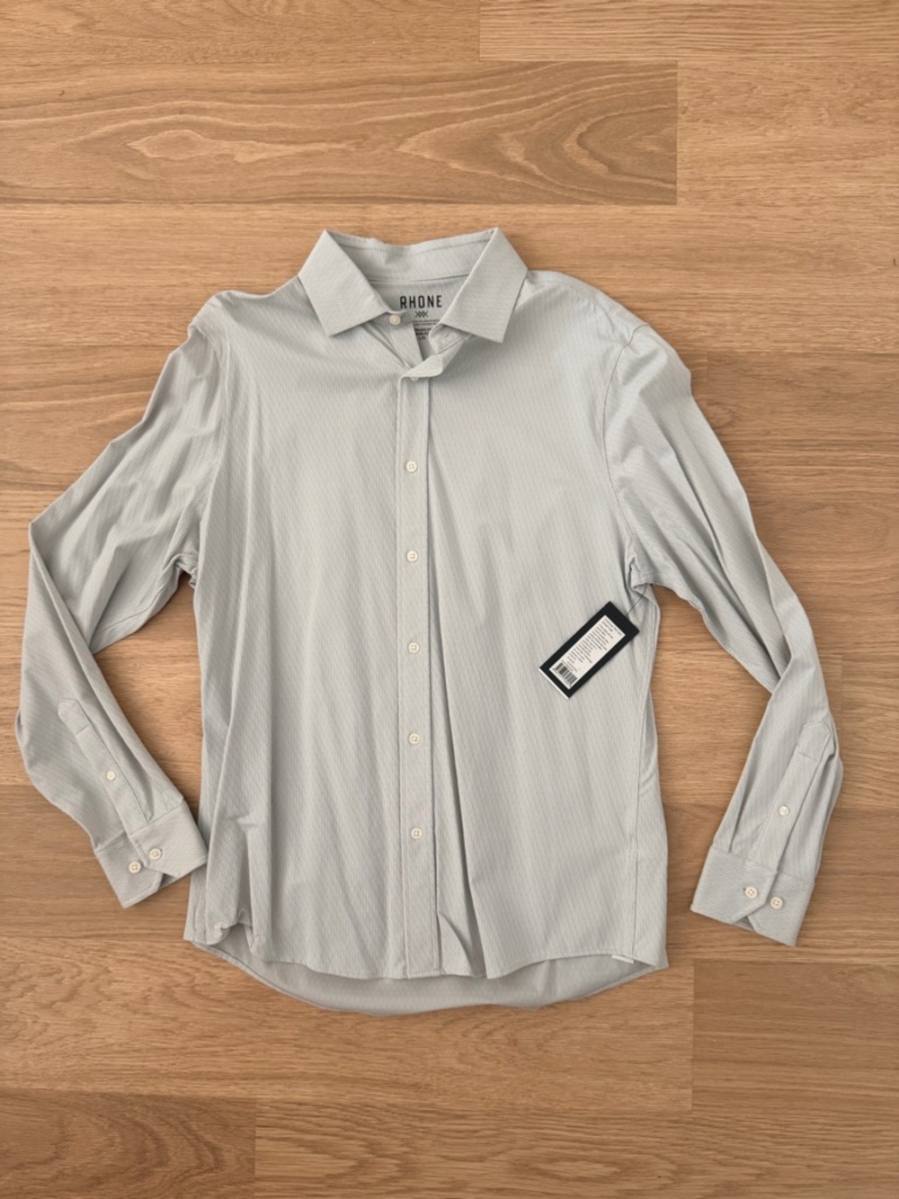 RHONE Men's Light Gray Pinstripe Dress Shirt